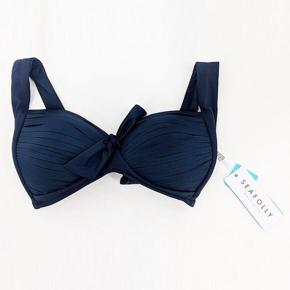 Seafolly Women's Soft Cup Halter Bikini Top Size 4 Indigo Blue - Picture 3 of 6